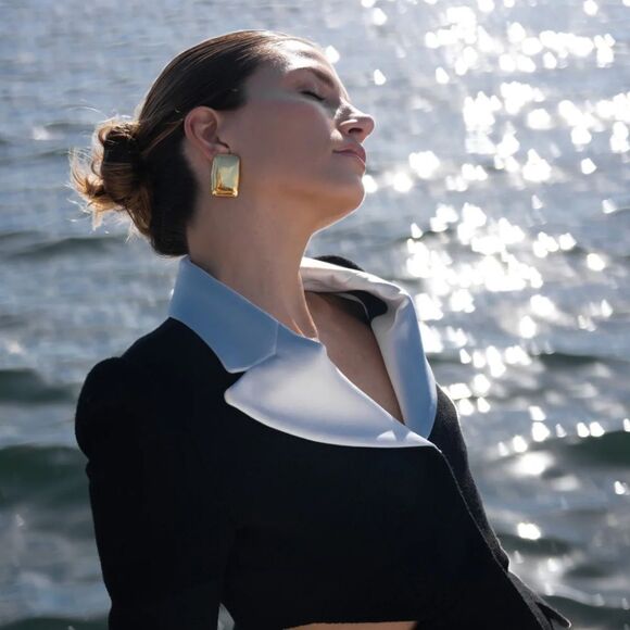 Gold geo stud earrings #1003 - Picture 3 of 7